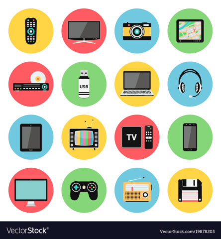 Electronic devices, technology gadgets icons